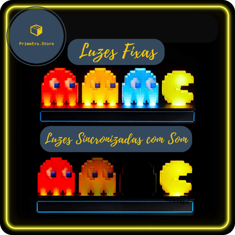 Luminária 3D Pac Man - Decoração Retrô e Divertida - Segue o Som