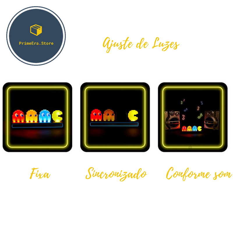 Luminária 3D Pac Man - Decoração Retrô e Divertida - Segue o Som